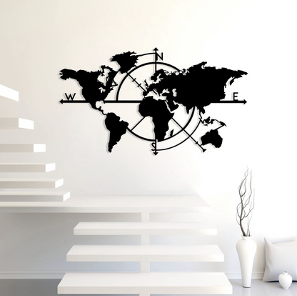 Metal World Map Wall Art - Modern Steel Decor -  Home Metal Decor
