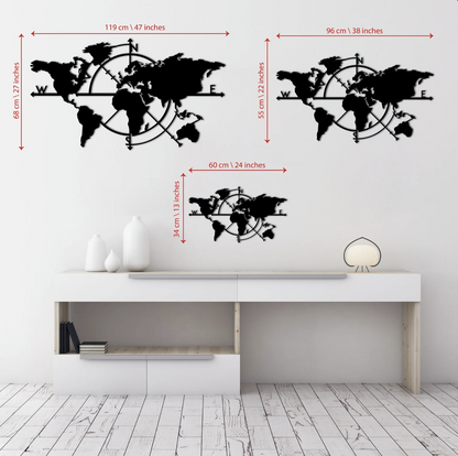 Metal World Map Wall Art - Modern Steel Decor -  Home Metal Decor