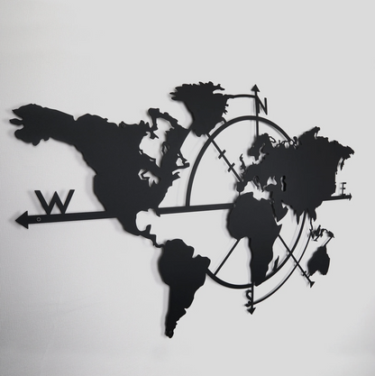Metal World Map Wall Art - Modern Steel Decor -  Home Metal Decor