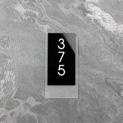 Embossed Double Acrylic Sign - Glossy Black * White Embossed Numbers , Hotel Signs , Resort Signs